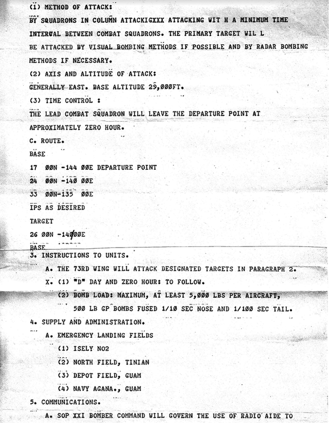 The following 3 page mission report orders may be the last issued by General Hansell, before he was replaced by General LeMay in January 1945. pg2
