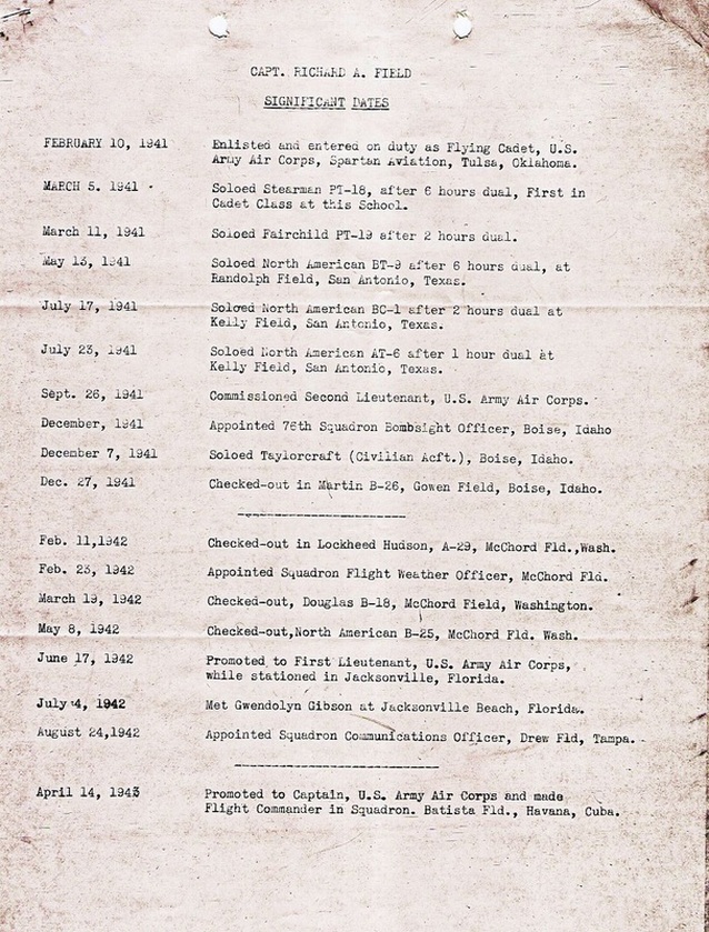 Significant Flying dates of Richard Field pg 1