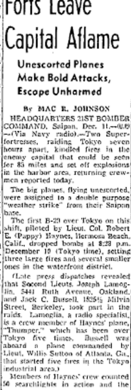 Dec. '44 bombing raids Tokyo