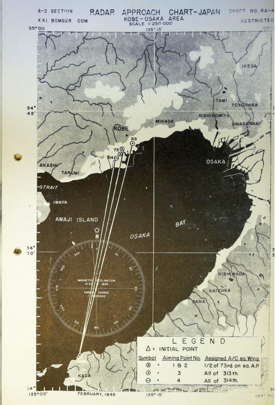 Bomb run instructions for all groups bombing Kobe, 16/17 March 1945 from