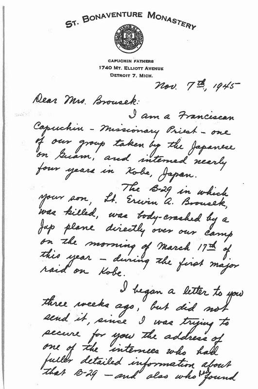 Priest POW letter to Erwin's mother page 1